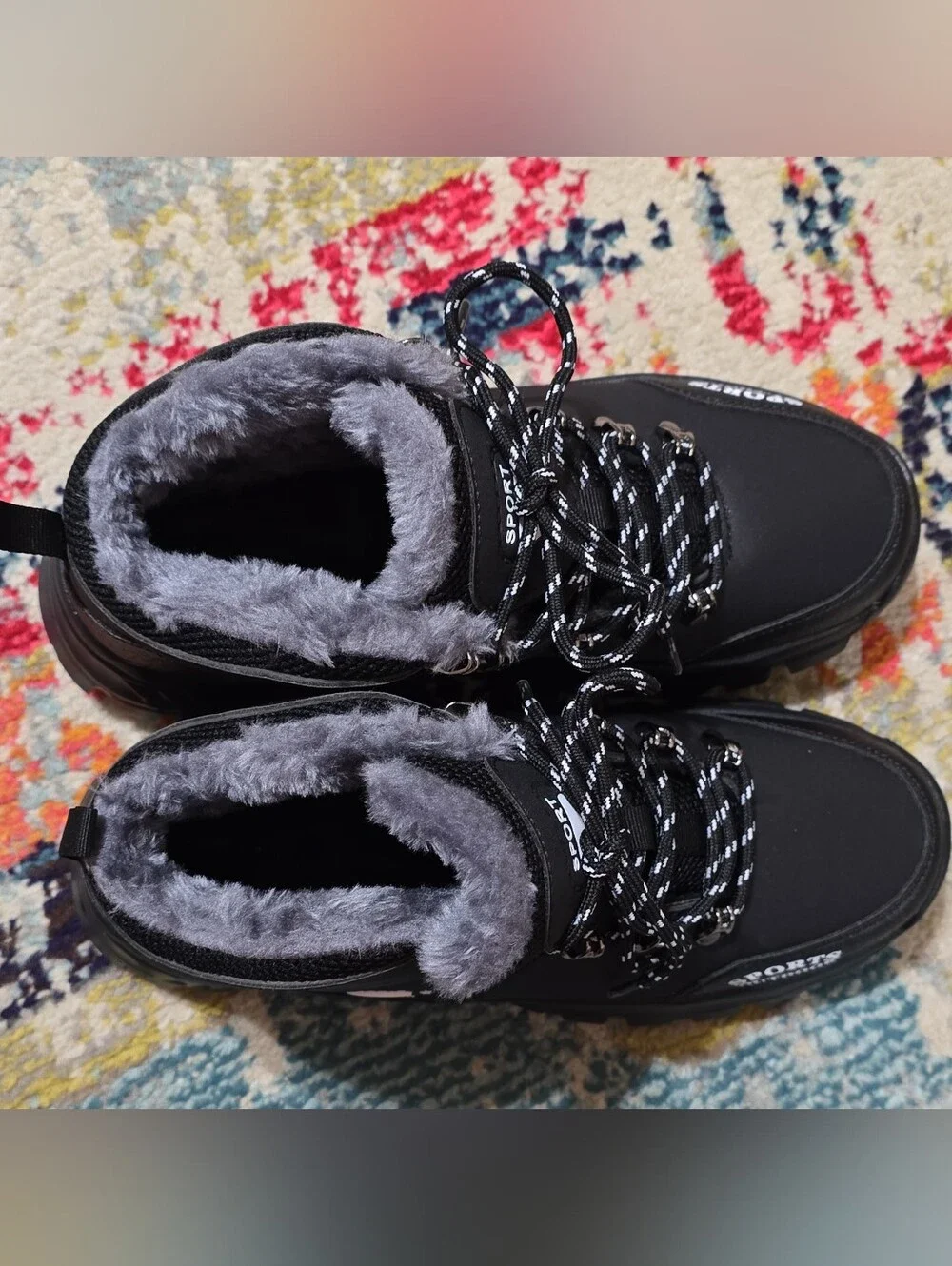 Black Faux-Fur Lined Outdoor Boots